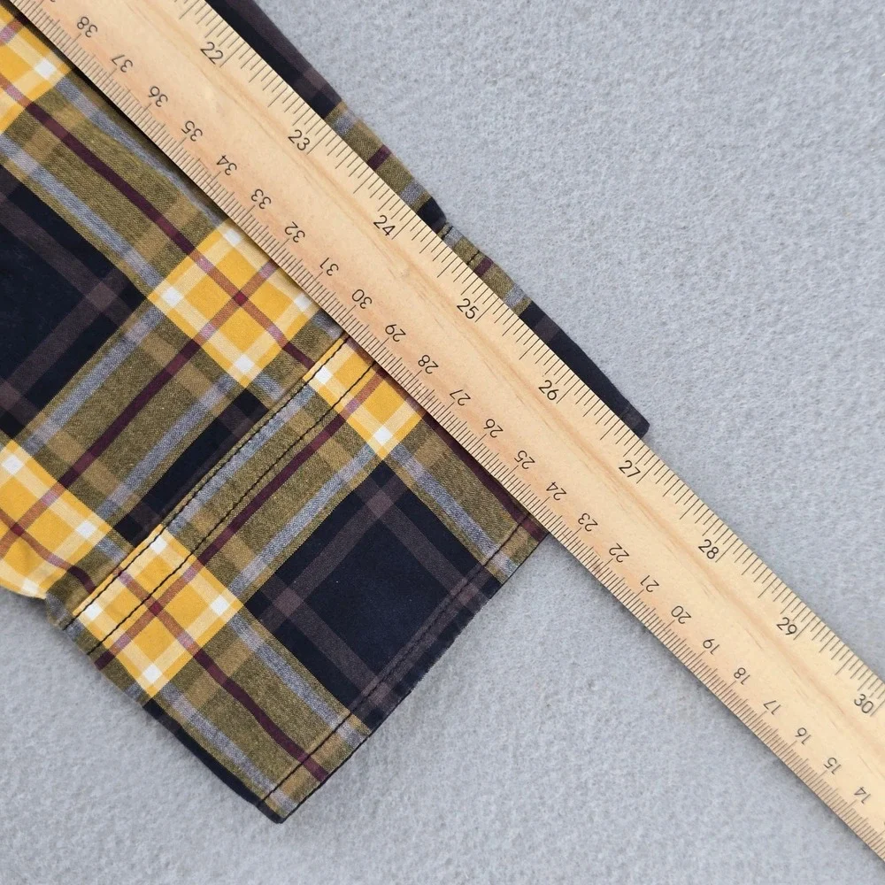 Banana Republic Plaid Untucked Fit Button Down Shirt Yellow Blue Cotton XL
